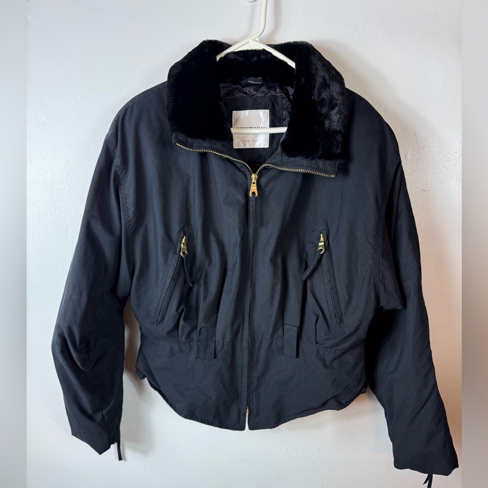 Andrew‎ Marc Womens Bomber Jacket Coat Black Faux Fur Large Thermoloft